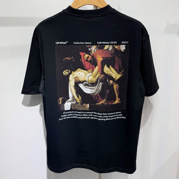 Off-White Black Artistic Religious Painting Graphic Print T-Shirt - Picture 1 of 7